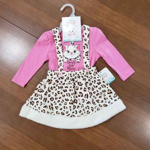 NWT Disney Aristocats Marie Baby Girl Top Pinafore Dress & Tights 3-Piece Set
